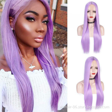 Aisi Hair Wholesale Vendor Cheap Cosplay Party Middle Part Purple Long Silky Straight Wig For Black Women Synthetic Hair Wigs